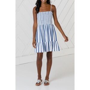 Sail to Sable STS Womens Striped Smocked Sleeveless Sundress Navy White Large NW